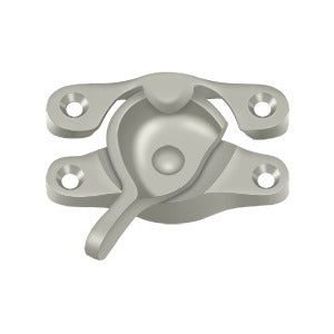Window sash lock measuring 1 inch by 2-5/8 inches, available in multiple finishes, sold individually for secure locking.