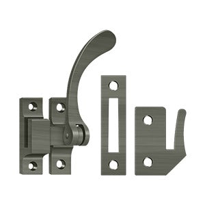 Reversible window lock casement fastener in multiple finishes, measuring 4-1/2 inches, sold individually.
