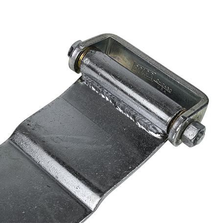 All steel rear door hinge for trucks and trailers, zinc plated, featuring multiple hole patterns, sold individually.