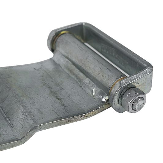 All steel rear door hinge for trucks and trailers, zinc plated, featuring multiple hole patterns, sold individually.