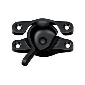Window sash lock in black finish, measuring 1 inch by 2-5/8 inches, designed for secure window operation.