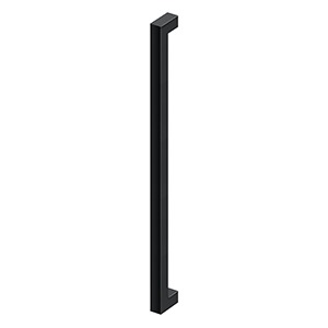 Extra large contemporary pull handle in black finish, available in multiple sizes for single side installation.
