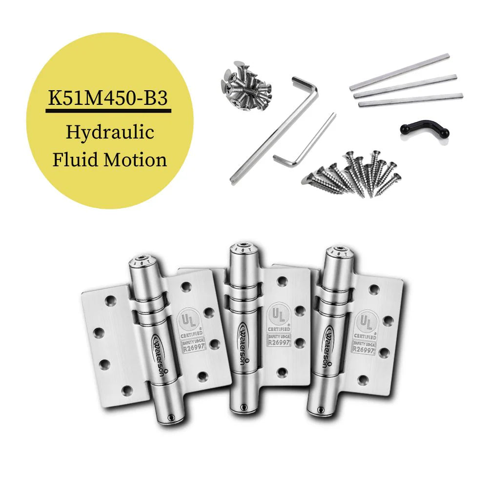 Fire rated self-closing hinge set, 4.5"x4.5", 304 stainless steel, for 1-3/4" thick doors, supports up to 260 lbs.