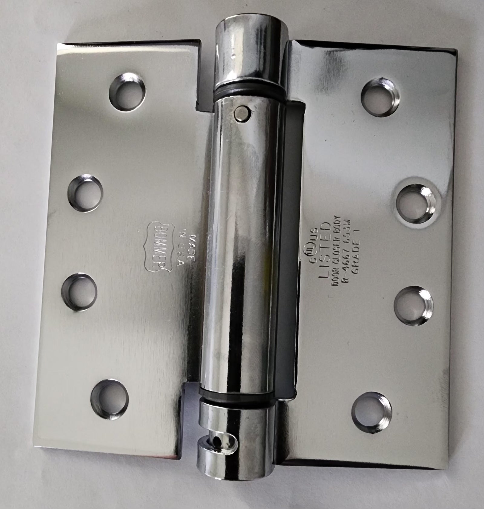 Clearance - Peachtree Spring Hinge For Doors - 4 Inch - Polished Chrome - Template Hole Pattern - 2 Pack