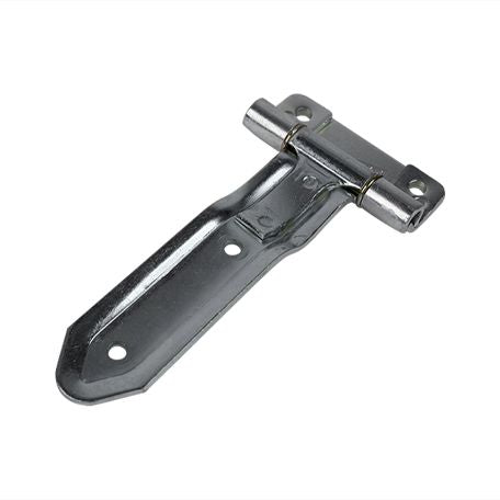 Embossed steel square corner hinge with reverse brackets, zinc plated, available in multiple sizes for trucks and trailers.