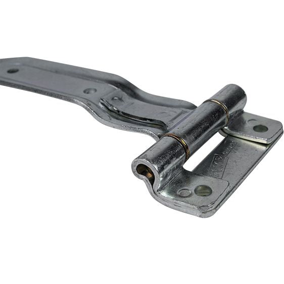 Embossed steel square corner hinge with reverse brackets, zinc plated, available in multiple sizes, sold individually.