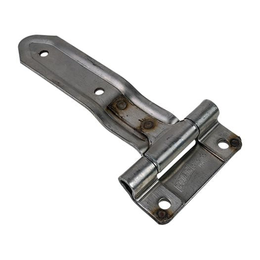 Embossed stainless steel square corner hinge with reverse brackets for trucks and trailers, available in multiple sizes.
