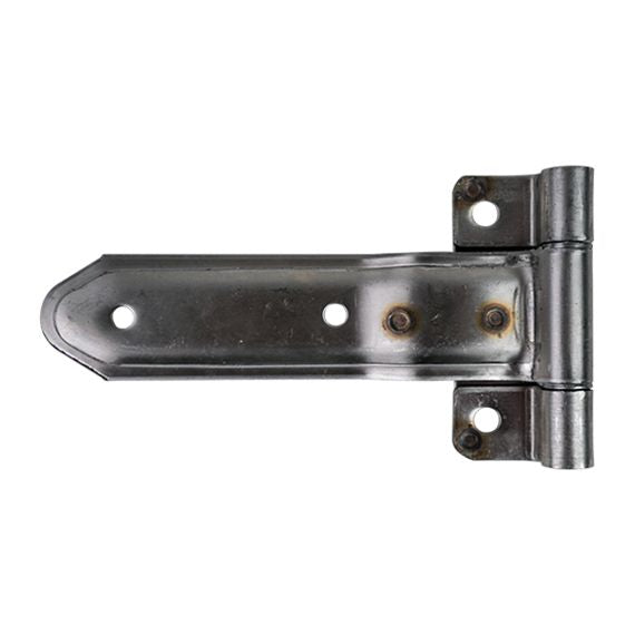 Embossed stainless steel square corner hinge with reverse brackets for trucks and trailers, available in multiple sizes.