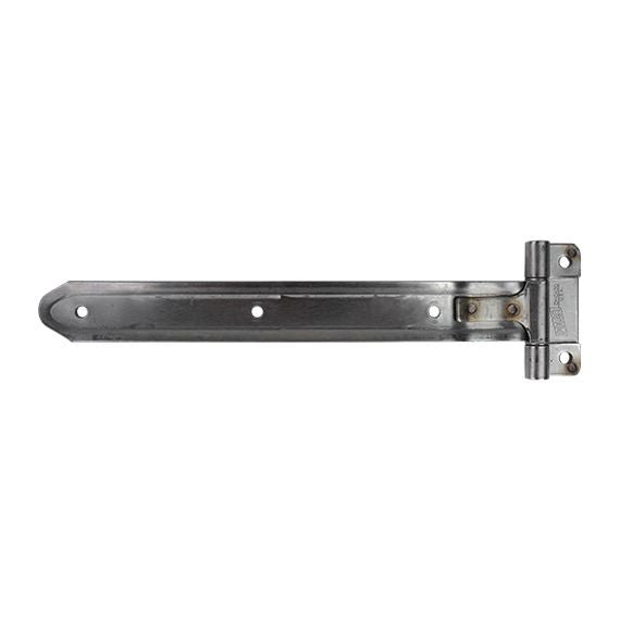 Embossed stainless steel square corner hinge with reverse brackets for trucks and trailers, available in multiple sizes.