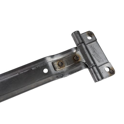 Embossed stainless steel square corner hinge with reverse brackets, ideal for trucks and trailers, available in multiple sizes.