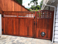 Hand-forged rustic hammered brackets and braces for sturdy support in gate and fence installations.
