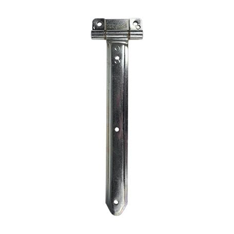 Embossed steel truck and trailer hinge with narrow bracket for side and rear doors, zinc plated and available in various sizes.