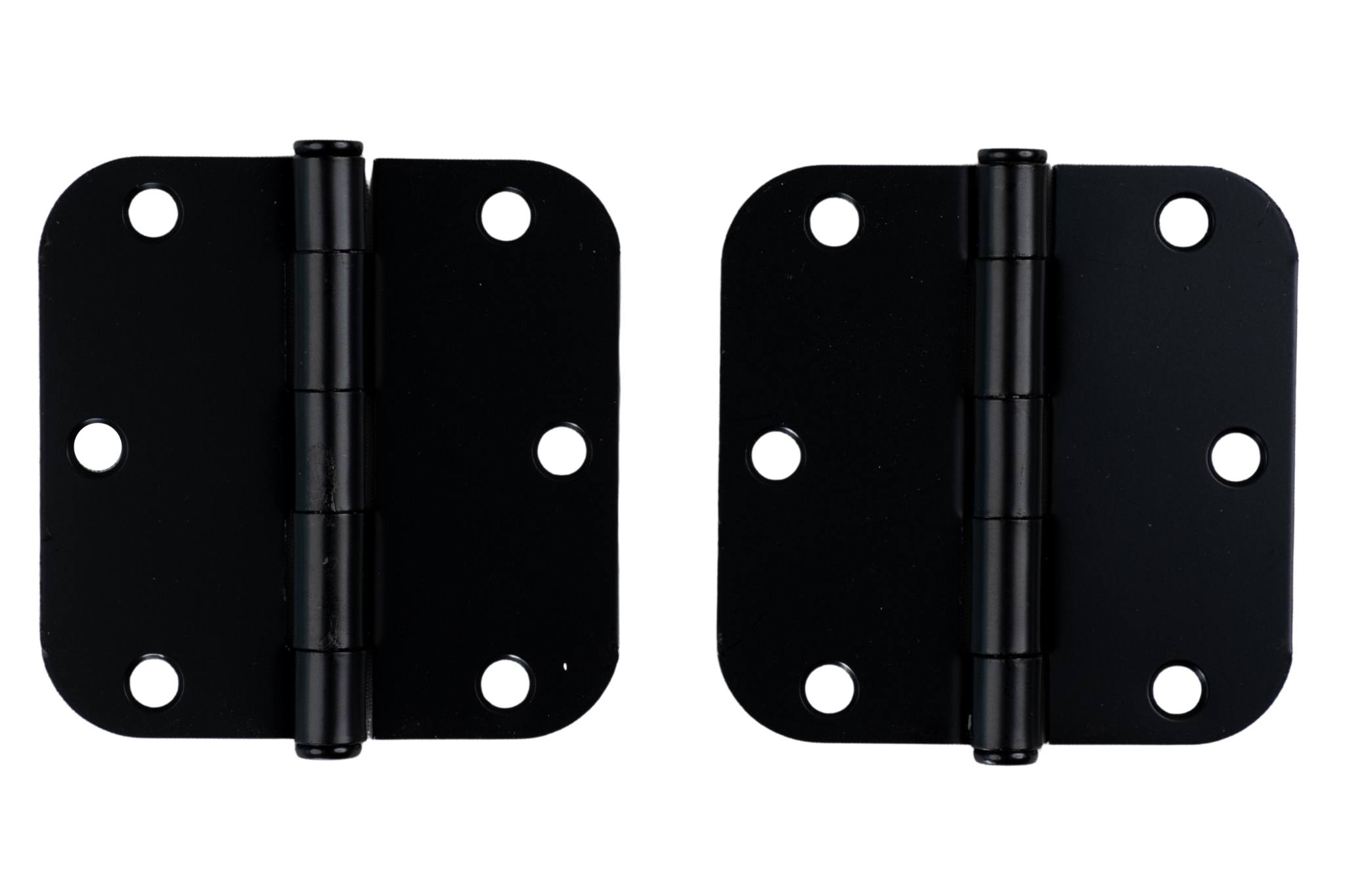 Plain bearing black residential door hinges, 3.5 inches with 5/8-inch radius, sold in a convenient 2-pack.