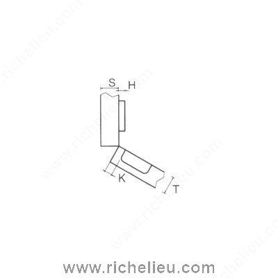 Bifold spring hinge for frameless doors with a nickel finish, designed for positive angle openings, sold individually.