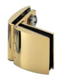 Glass door hinge for cabinets, designed for glass frame types, available in multiple finishes, sold individually.