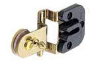 Half overlay glass door hinge for cabinets, available in multiple finishes, sold individually with catch included.