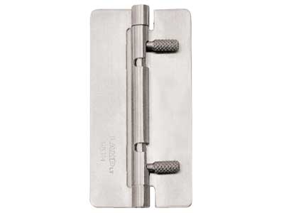 Quick release hinge for cabinets in satin stainless steel, available in multiple sizes, sold individually.