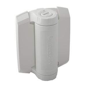 Adjustable white gate spring hinge for metal gates, suitable for gate gaps of 11/32” to 1”. Ideal for secure closure.