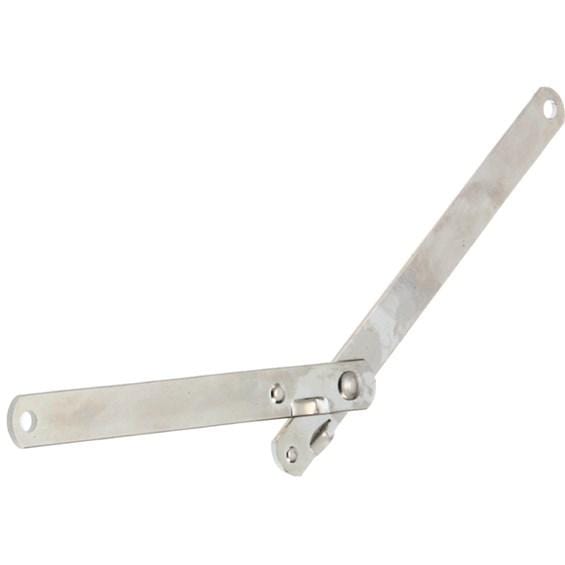 180° locking lid support hinge in nickel finish, 9-3/16" x 9/16", ideal for secure lid support in various applications.