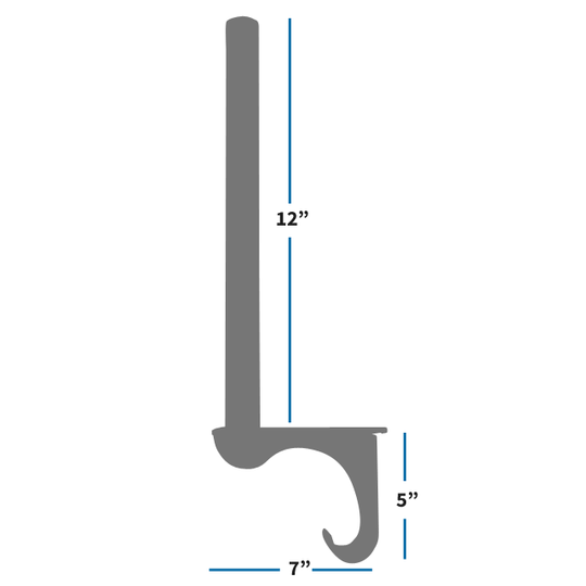 Traditional hinge hanger for behind-the-door storage, 12 inches tall, 7 inches wide, includes mounting bracket.
