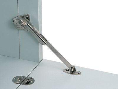Adjustable soft-down lid stay for 90° opening, right position, ideal for smooth cabinet lid operation. Sold individually.