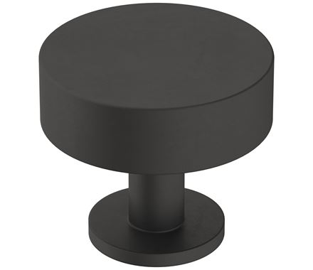 Matte black stainless steel cabinet knob from the Radius Series, 1-1/4 inches, sold individually for modern decor.