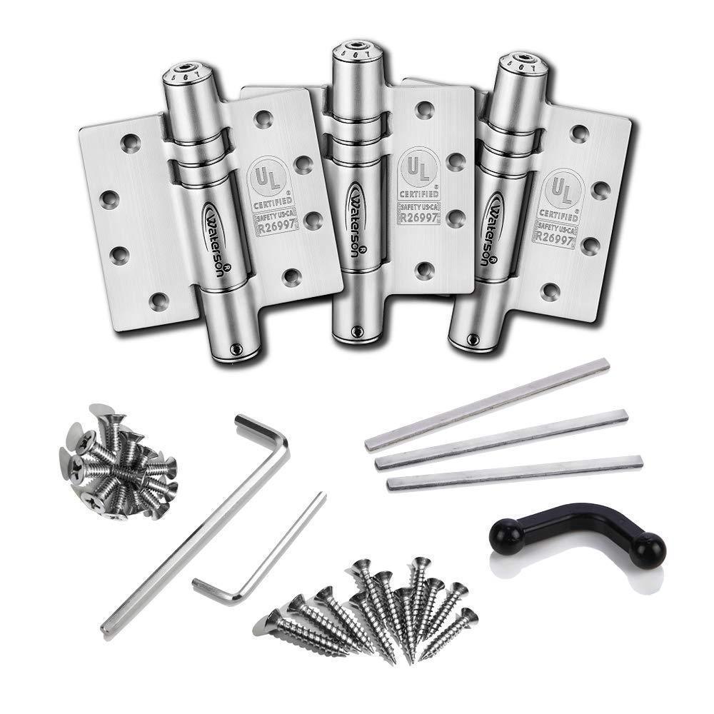 Fire rated self-closing hinge set, 4.5" x 4.5", full mortise, 304 stainless steel, for 1-3/4" thick doors, 3 pack.