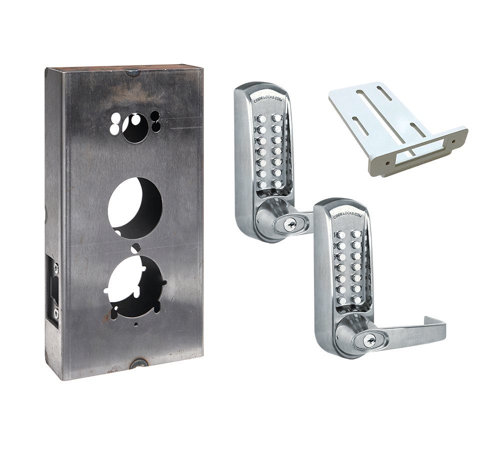 Heavy-duty aluminum gate lock kit with mechanical latchbolt, quick code change, and multiple finishes available.