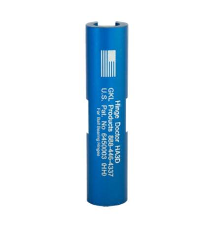 Hinge Doctor HA3D tool for commercial ball bearing hinges, 4-1/2 inches by 4-1/2 inches, in blue finish.