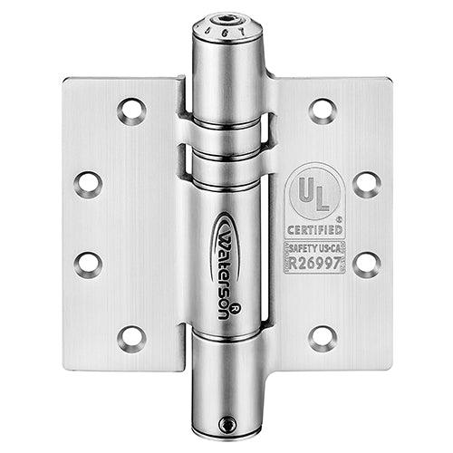 Mechanical adjustable self-closing hinge in stainless steel, 5"x5", fire-rated for heavy doors, 3-pack.