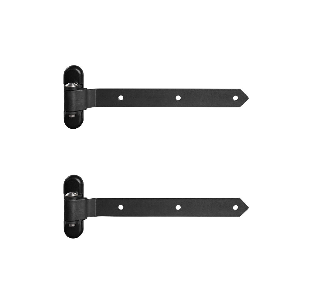 180° 3-way adjustable strap hinges for wooden gates, supporting up to 770 lbs, available in multiple sizes and finishes.