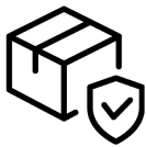 Icon representing Navidium Shipping Protection, featuring a package with a shield symbol for security.
