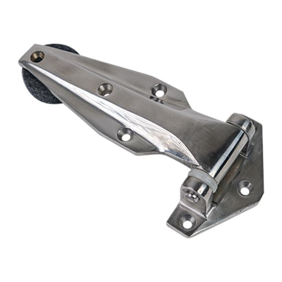 Polished 304 stainless steel refrigeration hinge, 5-1/8 inches, multiple offsets, sold individually for durability.