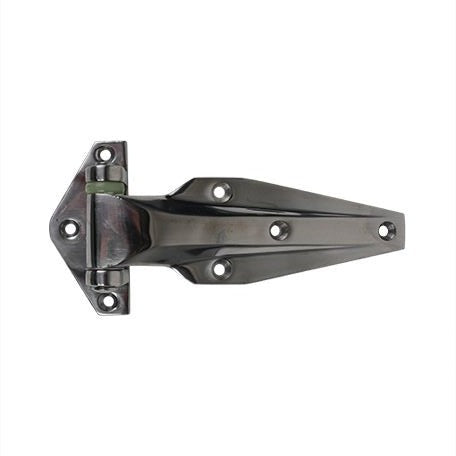 Polished 5-1/8 inch refrigeration hinge in 304 stainless steel, available in multiple offsets, sold individually.