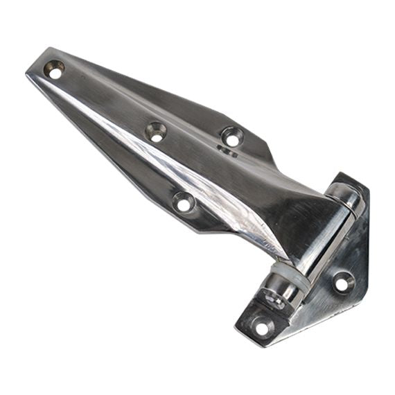 Polished 304 stainless steel refrigeration hinge, 6-3/32 inches, available in multiple offsets, sold individually.