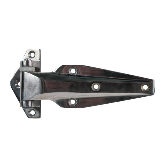 Polished 304 stainless steel refrigeration hinge, 6-3/32 inches, available in multiple offsets, sold individually.