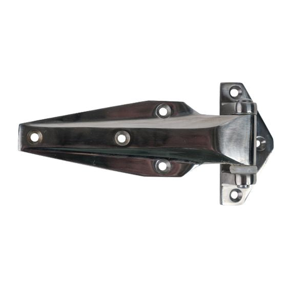 Polished 304 stainless steel refrigeration hinge, 6-3/32 inches, multiple offsets, sold individually for durability.