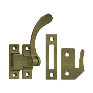 Reversible window lock casement fastener in multiple finishes, 4-1/2 inches, sold individually for secure window closure.