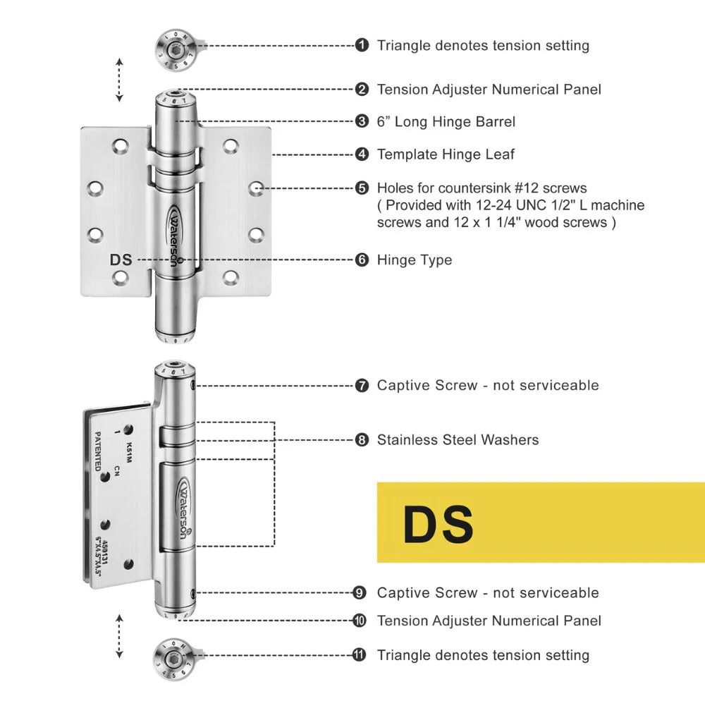 Fire rated self-closing hinge 4.5x4.5 inches, full mortise, 304 stainless steel, for 1-3/4 inch thick doors, 3 pack.