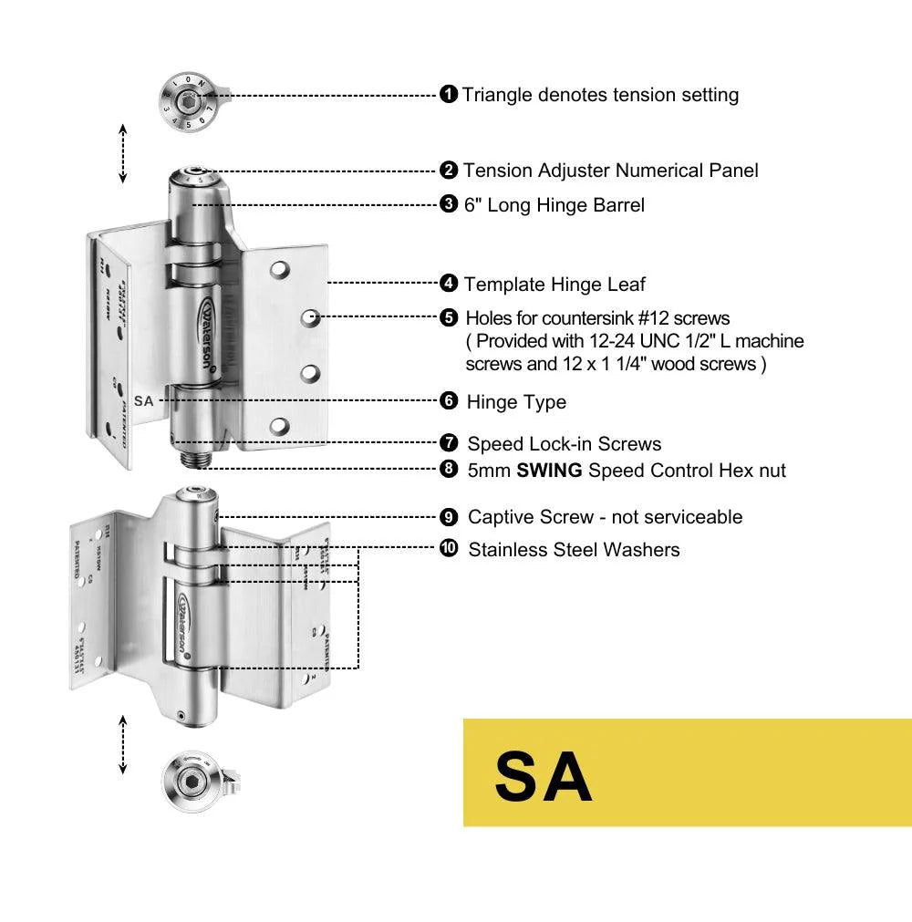 Mechanical adjustable swing clear hinges in a 3-pack, 4.5” x 4.5”, fire-rated stainless steel for durable applications.