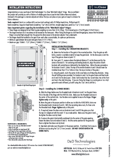 Multi-Adjustable Gate Spring Hinge - Black For Gate Gap (1/4" - 7/8") Tcama1 For Metal, Vinyl Or Wood Gates