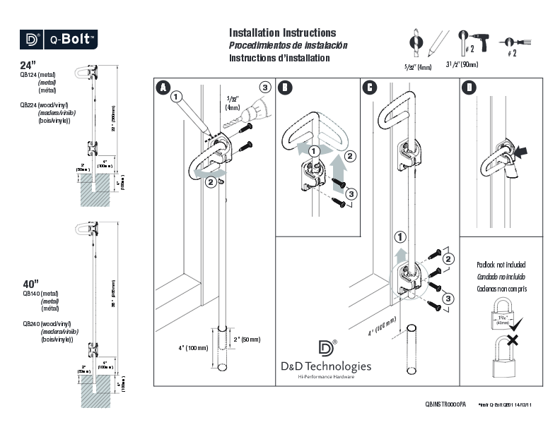 Drop Bolt For Metal Wood Or Vinyl Gates - 24"- Black Stainless Steel - Sold Individually