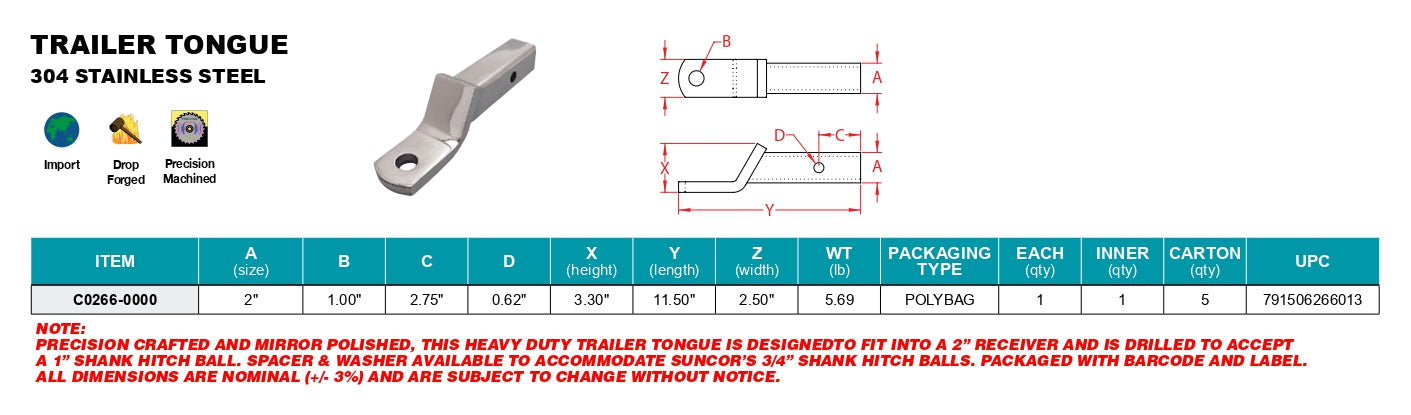 Boat Trailer Parts - Stainless Steel Trailer Tongue