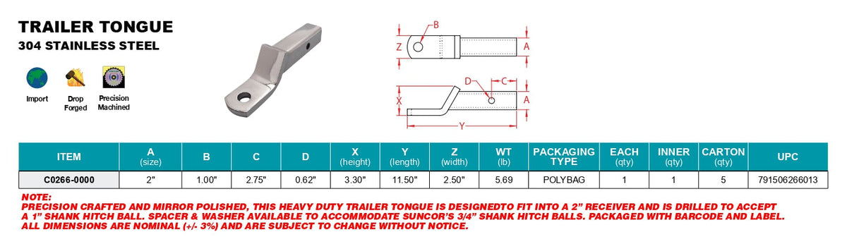 Boat Trailer Parts - Stainless Steel Trailer Tongue