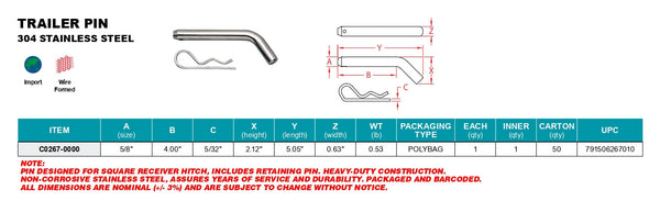 Trailer Container Pin Stainless Steel Trailer Pin - HingeOutlet