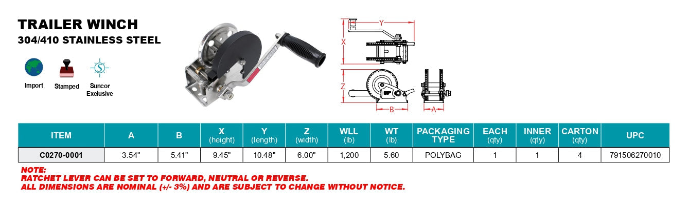 Boat Trailer Parts - Stainless Steel Trailer Winch