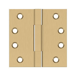 Solid brass square knuckle hinges 4"x4" in a 2 pack, ideal for durable door and cabinet installations.