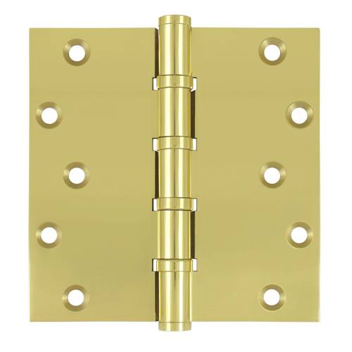 Commercial Ball Bearing Hinges - Deltana Commercial Ball Bearing 5" X 5" Square Corner 4 Ball Bearing Full Mortise Hinge - Solid Brass - 2 Pack