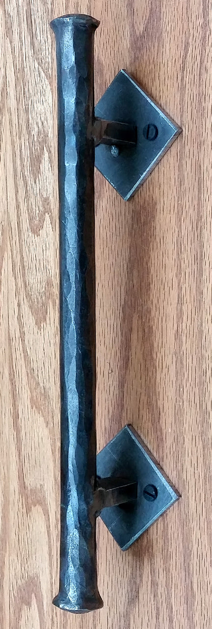 Round bar distressed barn door handle with a 3/4" diameter, available in multiple sizes and finishes, sold individually.