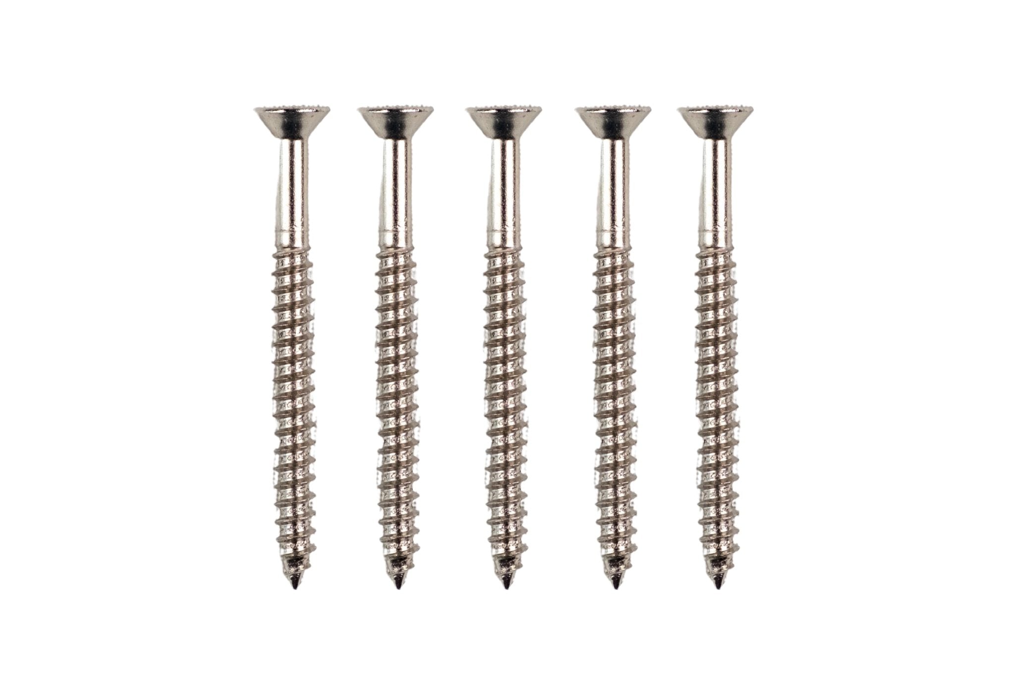 Extra long #12 x 2.5" door hinge wood screws in various finishes, ideal for secure and durable installations.